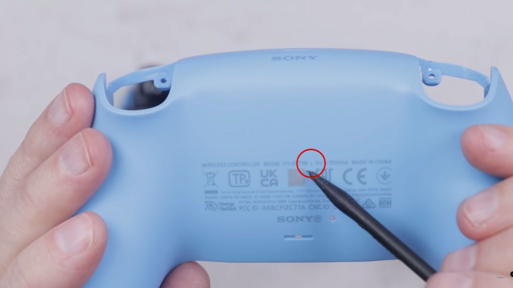 A small "A" could indicate the revision of the PS5 DualSense Controller